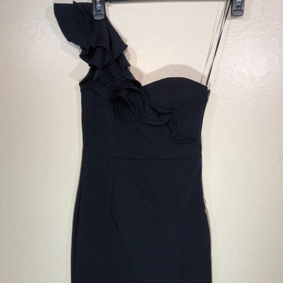 H&M Divided - Black One Shoulder Ruffle Mini Dress - Size 4 - Picture 2 of 9